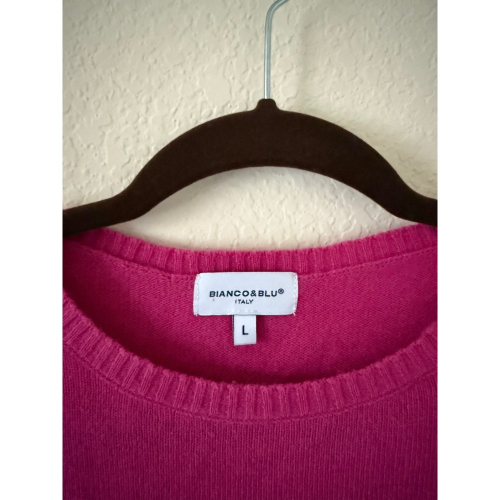 Bianco Blu Italy Women's Pink Crew Neck Long Sleeve Split Hem Sweater Size L - Picture 3 of 5